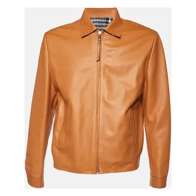 Loewe Tan Brown Leather and Linen Reversible Blouson Jacket