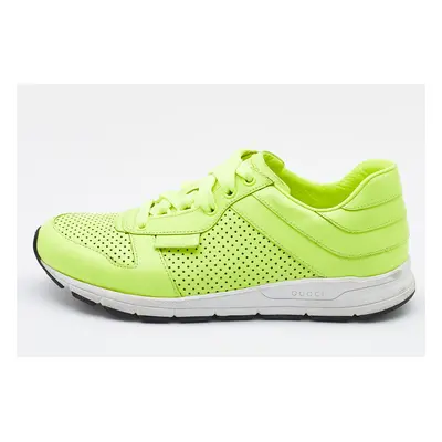 Gucci Neon Green Perforated Leather Lace Up Sneakers Size