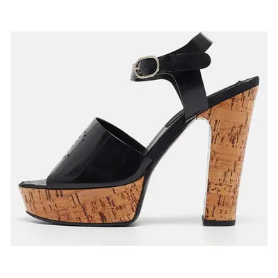 Chanel Black Jelly CC Cork Platform Ankle Strap Sandals Size