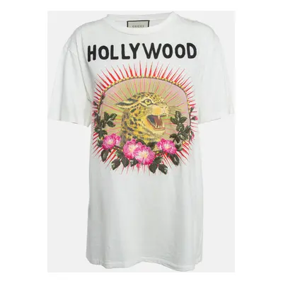 Gucci White Printed Cotton Applique Detail T-Shirt