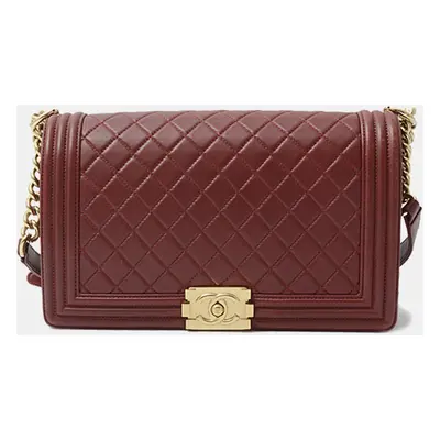 Chanel Burgundy Lambskin Leather Boy Chain Shoulder Bag