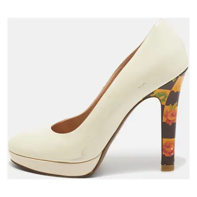 Versace Cream Patent Leather Floral Heel Platform Pumps Size