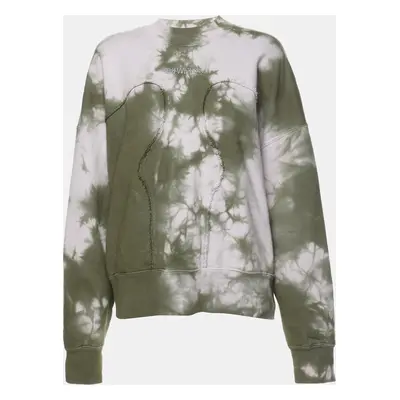 Off-White Green Tie Dye Cotton Knit Crew Neck Sweatshirt