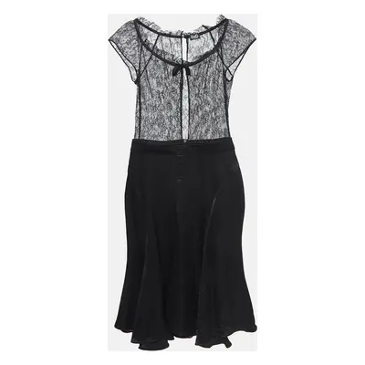 D&G Black Lace and Satin Flared Short Dress