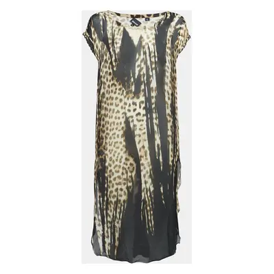 Just Cavalli Brown Leopard Print Silk Sheer Midi Dress