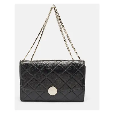 Marc Jacobs Black Glossy Quilted Leather Trouble Flap Shoulder Bag