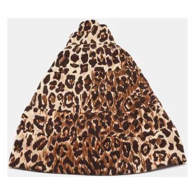 Dolce & Gabbana Brown Leopard Pattern Cashmere Tiered Beanie Hat Size