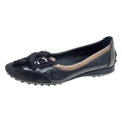 Tod's Black Patent Leather And Suede Lace up Loafers Size