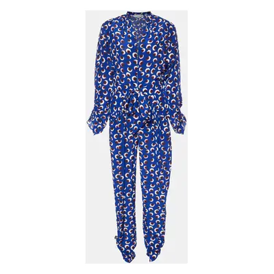 Stella McCartney Blue Floral Print Silk Long Sleeve Jumpsuit