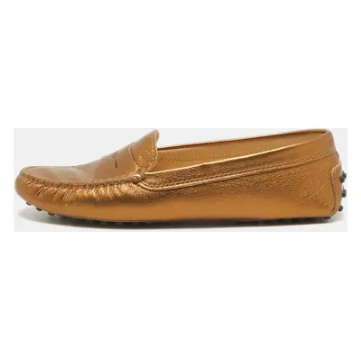 Tod's Golden Brown Leather Penny Slip On Loafers Size 38.5