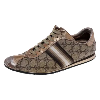 Gucci Beige/Gold Supreme Canvas And Leather Web Low Top Sneakers Size 39.5