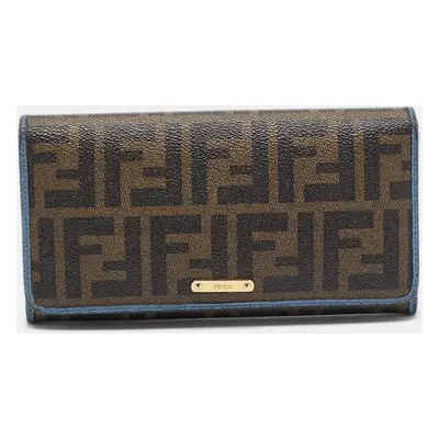 Fendi Brown/Blue Zucca Coated Canvas and Leather Flap Continental Wallet