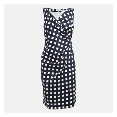 Max Mara Navy Blue Printed Stretch Cotton Midi Dress