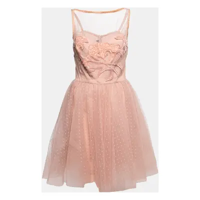 Elie Saab Light Dotted Tulle Embellished Mini Flared Dress