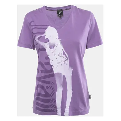 Just Cavalli Purple Printed Cotton V-Neck T-Shirt