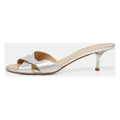 Giuseppe Zanotti Silver Leather Slide Sandals Size