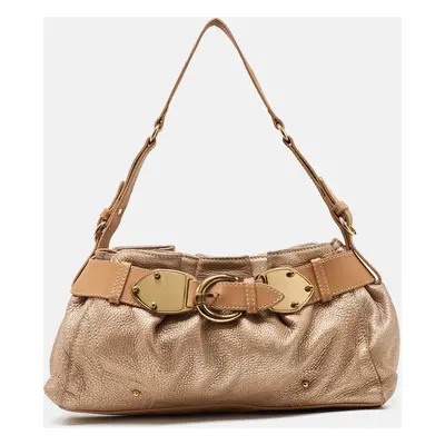 Aigner Metallic Beige Leather Buckle Satchel