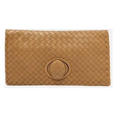 Bottega Veneta Beige Intrecciato Leather Twist Lock Flap Clutch