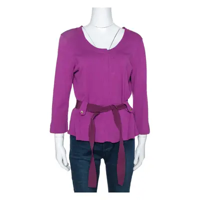 CH Carolina Herrera Fuschia Stretch Knit Belted Cardigan