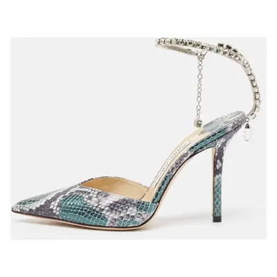 Jimmy Choo Green Snakeskin Embossed Leather Saeda Pumps Size