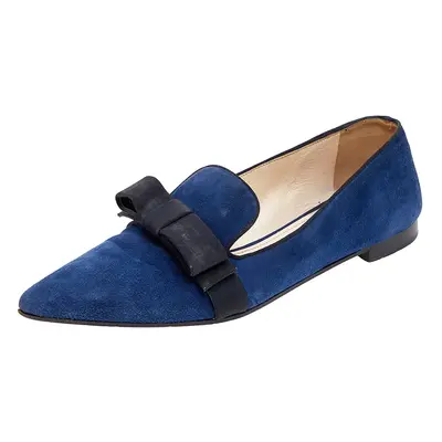 Prada Blue/Black Suede and Fabric Bow Smoking Slippers Size