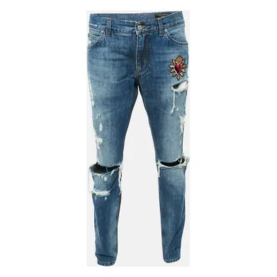 Dolce & Gabbana Blue Heart Applique Ripped Denim Classic Jeans Waist 36"