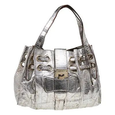 Jimmy Choo Metallic Silver Watersnake Riki Tote