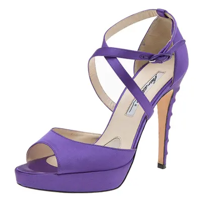 Brian Atwood Purple Satin Platform Ankle Strap Sandals Size 38.5