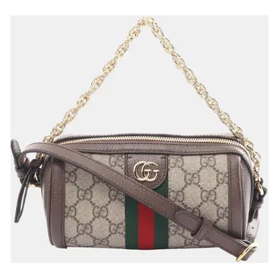 Gucci Beige Brown Multicolor Coated Canvas Leather Ophidia GG Supreme Shoulder Bag