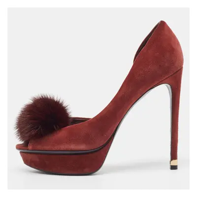 Louis Vuitton Burgundy Suede and Fur Peep Toe Pumps Size