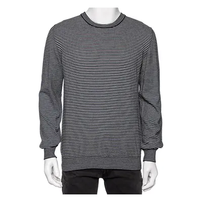 Maison Martin Margiela Black Striped Wool Suede Patch Detailed Jumper