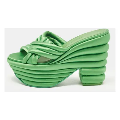 Salvatore Ferragamo Green Satin Platform Sandals Size 38.5