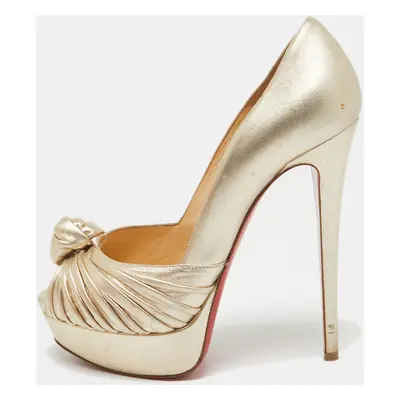 Christian Louboutin Gold Leather Jenny Peep Toe Pumps Size