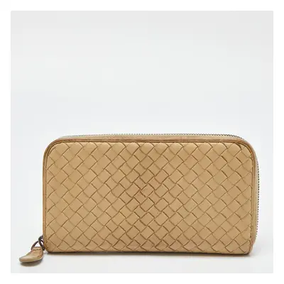 Bottega Veneta Cream Intrecciato Leather Zip Around Wallet