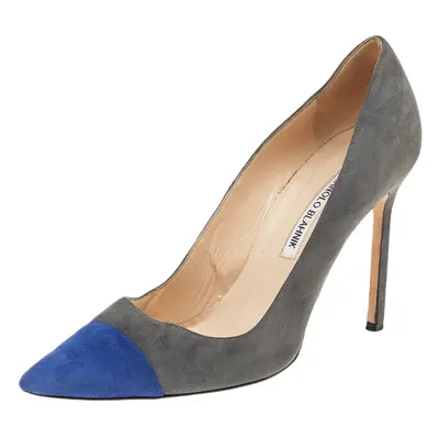 Manolo Blahnik Grey/Blue Suede Pointed Toe Pumps Size