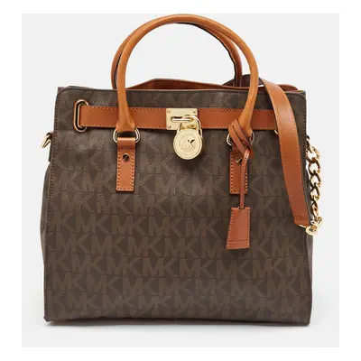 Michael Kors Brown Signature Coated Canvas and Leather Hamilton North South Tote