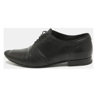 Saint Laurent Black Lizard Embossed and Leather Lace Up Oxfords Size