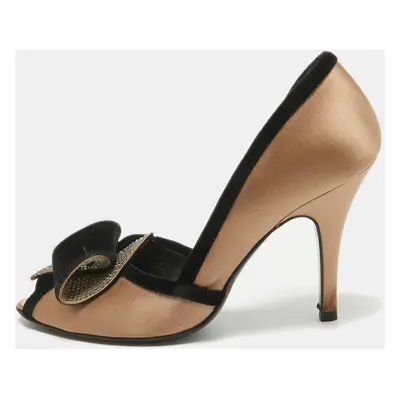 Fendi Brown/Black Satin and Velvet D'orsay Pumps Size