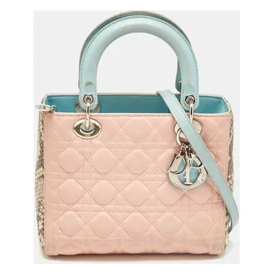 Dior Multicolor Cannage Leather and Python Medium Lady Dior Tote