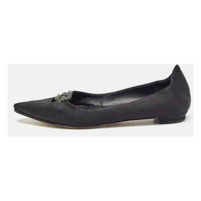 Manolo Blahnik Black Satin Crystal Embellished Ballet Flats Size