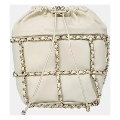 Chanel Beige Leather Bucket Chain Drawstring CC Shoulder Bag