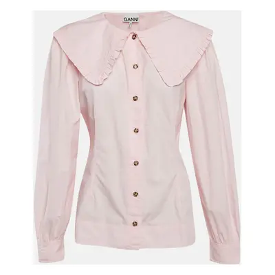 Ganni Pink Cotton Ruffled Platter Collar Shirt