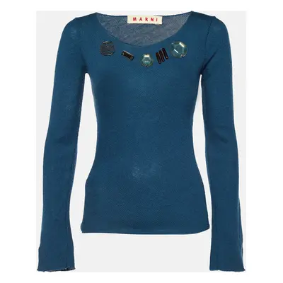 Marni Blue Embellished Wool Full Sleeve Sweater