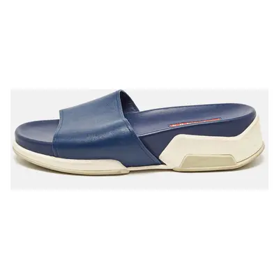 Prada Navy Blue Leather Slides Size