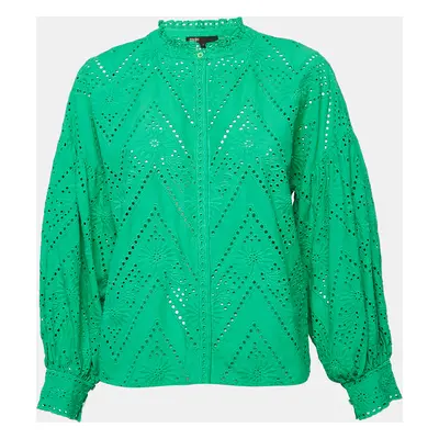 Maje Green Eyelet Embroidery Cotton Blouse