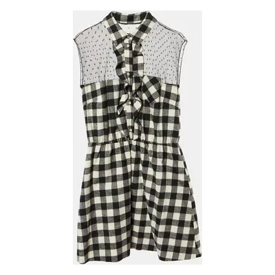 RED Valentino Black checked Cotton Sleeveless Mini Shirt Dress