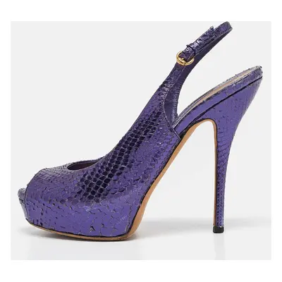 Gucci Purple Python Leather Peep Toe slingback Pumps Size