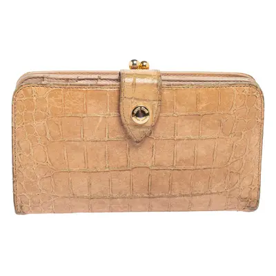 Miu Miu Beige Croc Embossed Leather Long Wallet