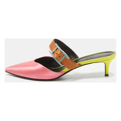 Hermes Tricolor Satin and Leather Blink Mule Size