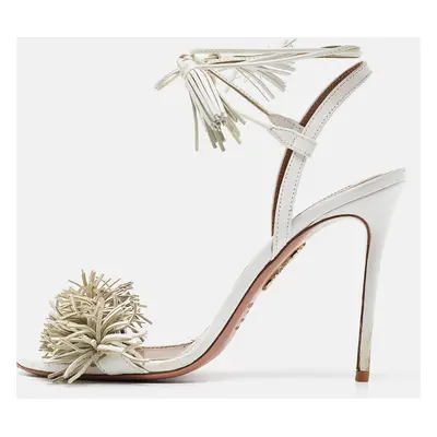 Aquazzura White Leather Wild Thing Ankle Tie Sandals Size